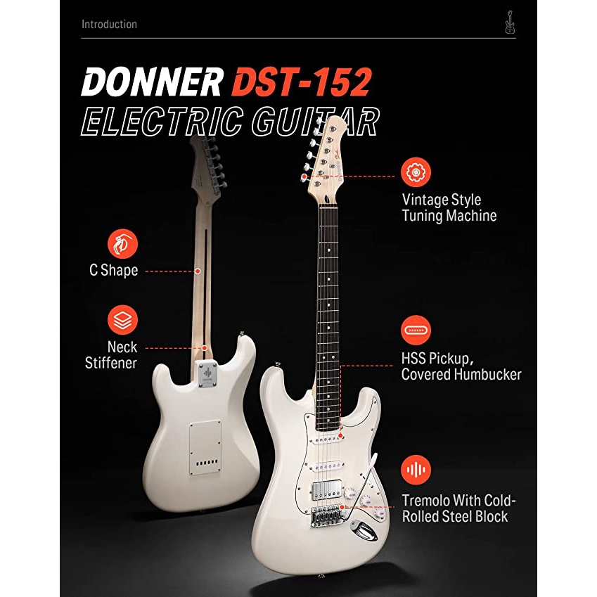 Donner DST-152 Full-Size ST Elektro Gitar Seti (Beyaz) - Görsel 2