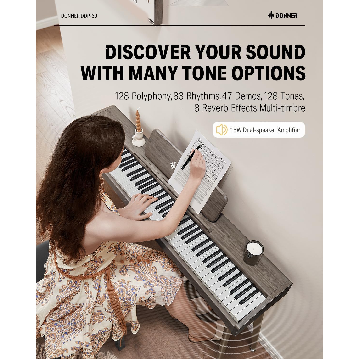 Donner DDP-60 Dijital Piyano (Gray Wood Grain) - Görsel 3