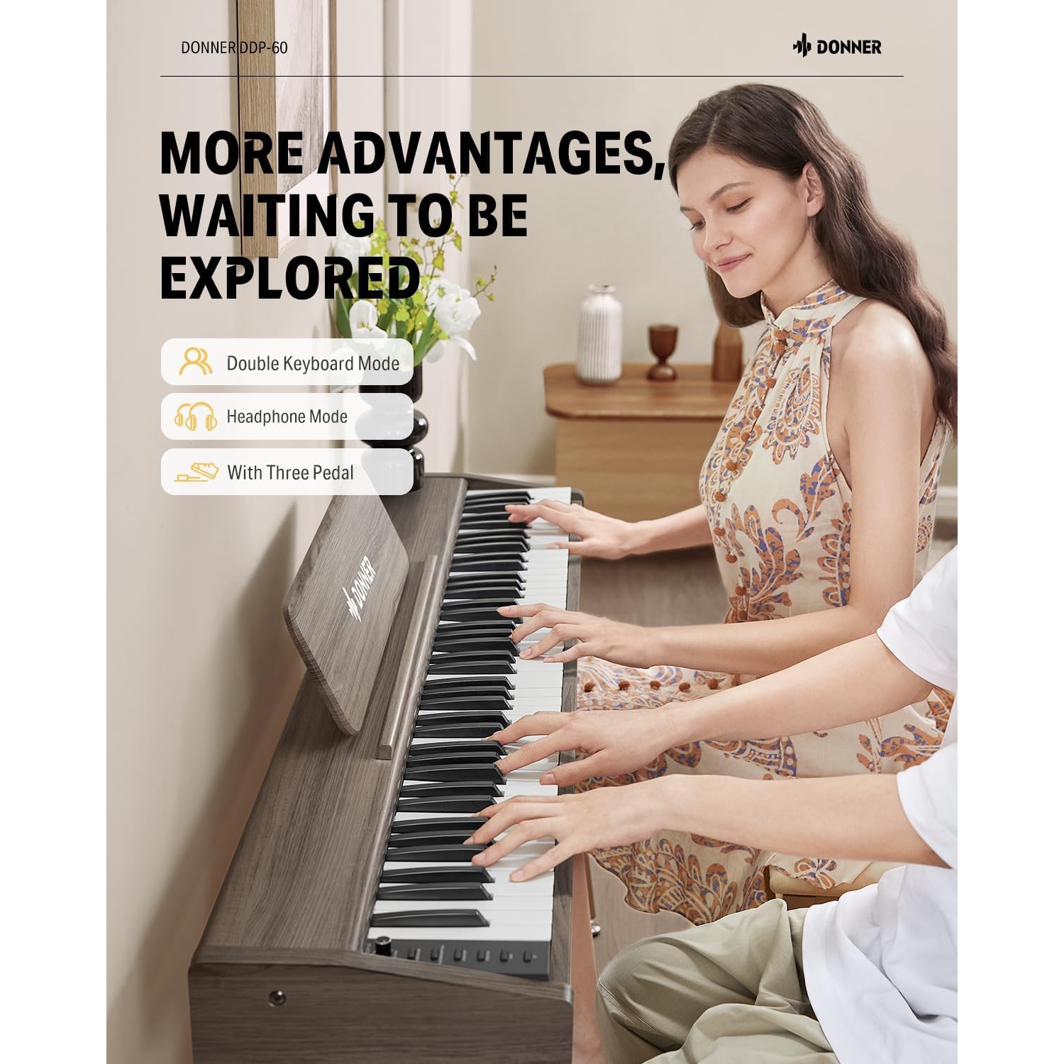 Donner DDP-60 Dijital Piyano (Gray Wood Grain) - Görsel 2