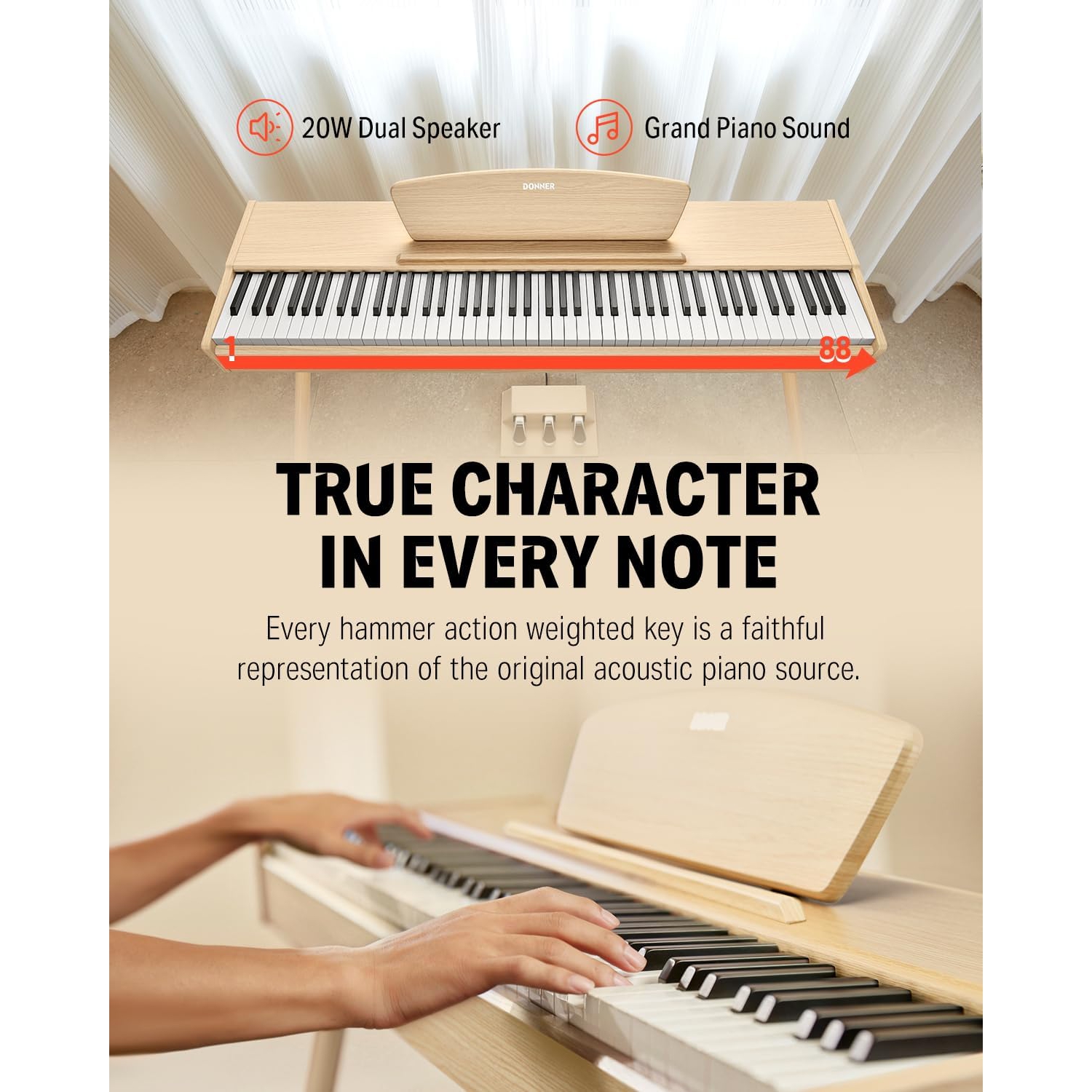 Donner DDP-80 Wooden Style Dijital Piyano (Naturel Wood) - Görsel 4